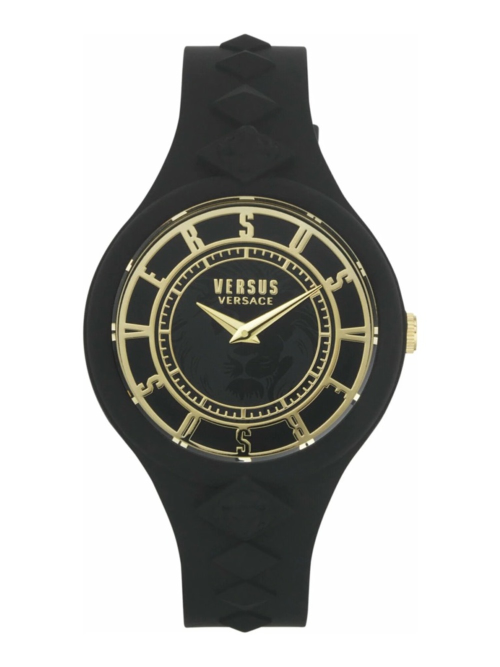 Versus Versace Black and Gold Lion-Emblem Silicone Watch